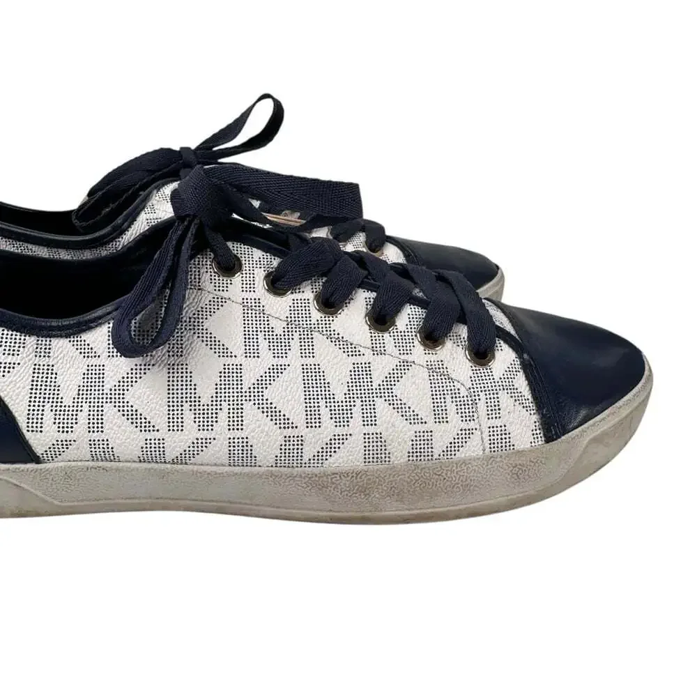 KORS Michael Kors Navy White Signature Sneakers Womens 10 Monogram Casual